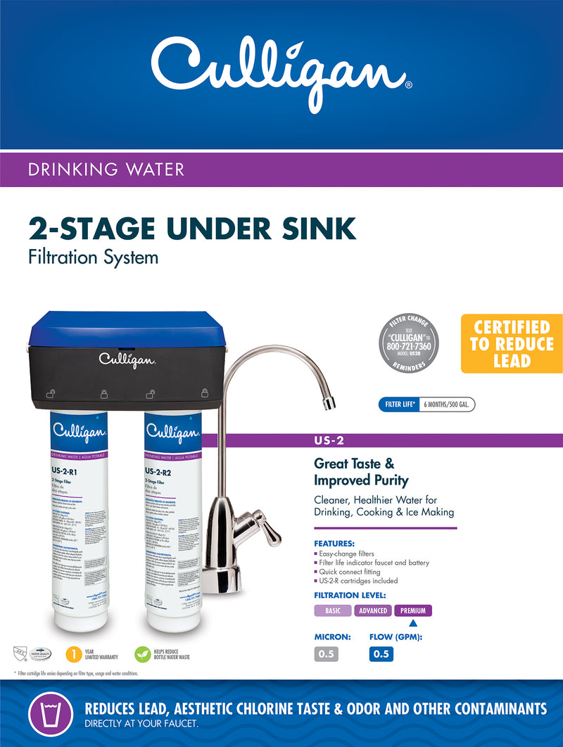 US-2 Two-Stage Under Sink Filtration Drinking Water Filtration System - Premium