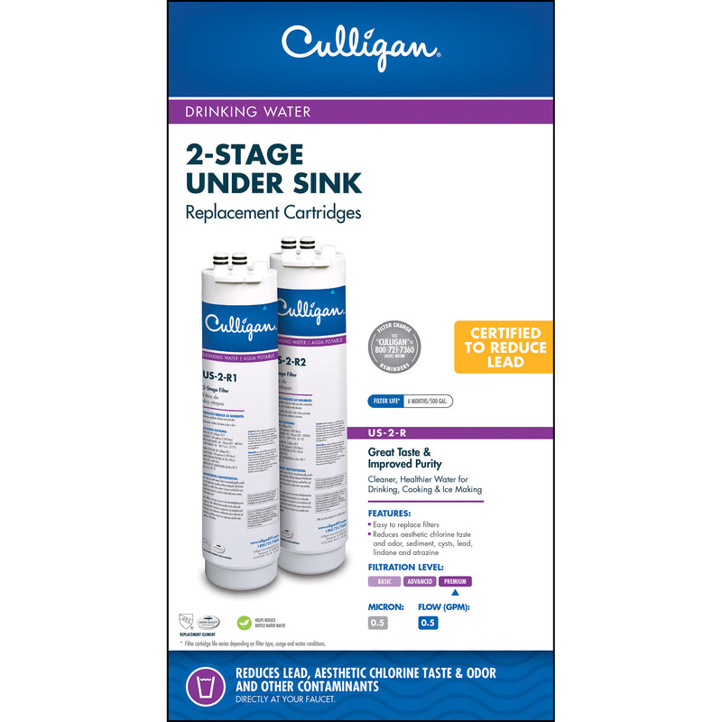 US-2-R Two-Stage Under Sink Filtration Drinking Water Replacement Cartridge Set for US-2 - Premium